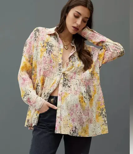 Pilcro | Anthropologie Smocked Buttondown Boho Blouse Women’s Size XXSP Pink