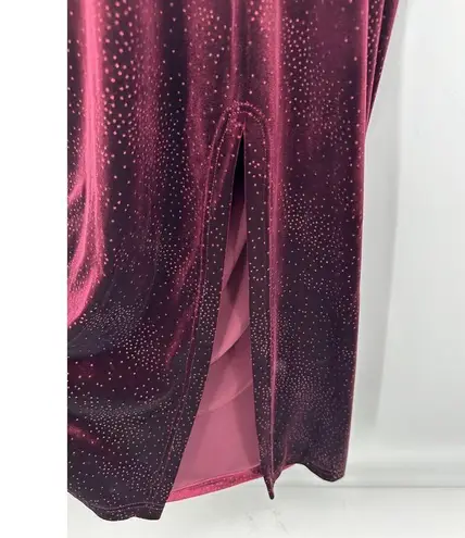 Be Smart Made in USA Maroon Velvet Sparkle Maxi Halter Dress Slit Gown Size 9/10 Red
