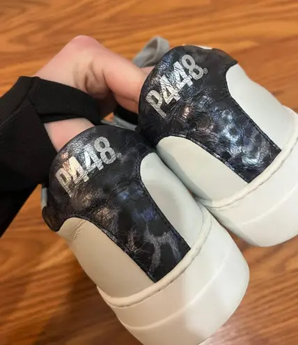 P448 Thea Platform White Sneakers with Silver Bead Detail