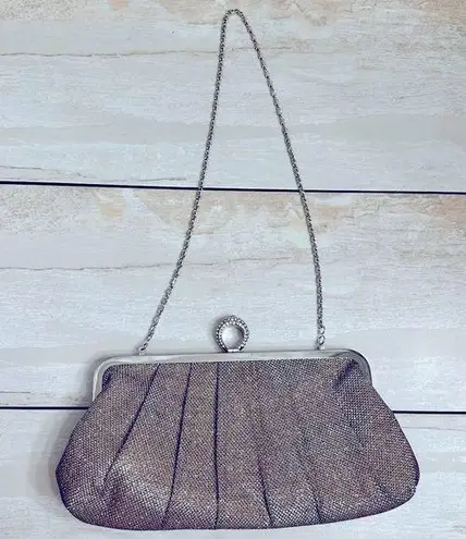 Lulu Townsend Silver Shimmer Evening Bag Jeweled Clasp Glamour Girly Christmas