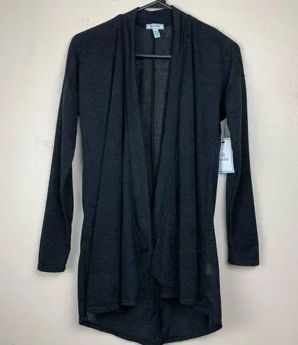 Susina Open Front Waterfall Cardigan Sweater Side Slits Long Line Black Small - Image 1