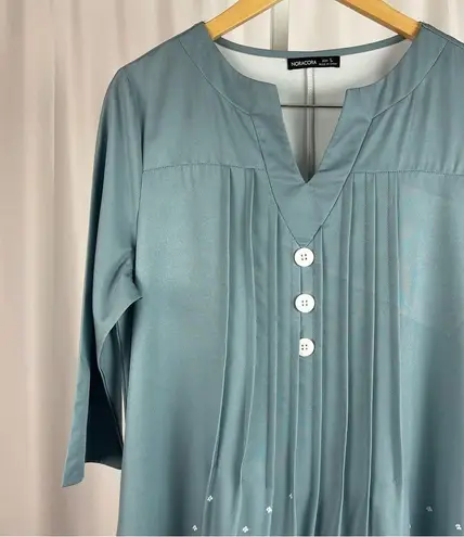 NWOT Noracora Womens Large Floral Short Sleeves Split Neck Midi A