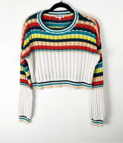 DEEP SUGAR Multicolored Crochet Knit Long Sleeves Cropped Sweater, Size XL