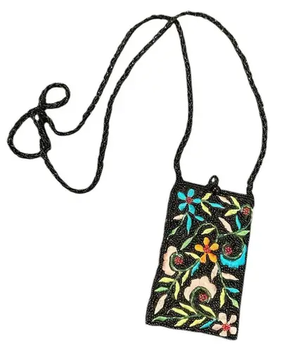 🔵 SALE 3/$25 Mini multi colored bead embellished floral embroidered crossbody Black