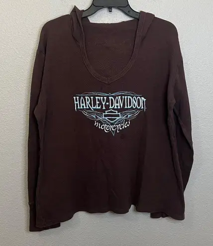 Harley Davidson Waffleknit Graphic Hoodie Brown Size XL