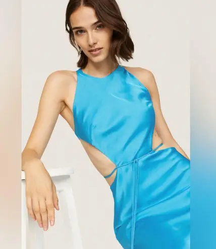 Alexis Lune Gown Womens Blue Sleeveless Cutout A-Line Maxi Satin Medium