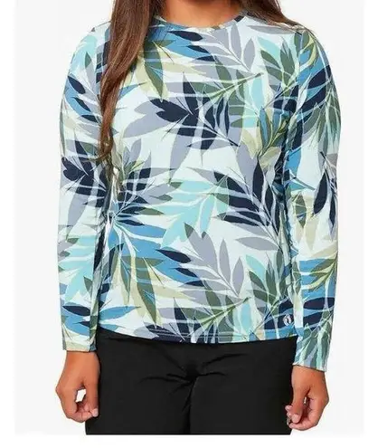 Hang Ten Tee Shirt Womens M Top Long Sleeve Print Zip Pocket Stretch Pullover