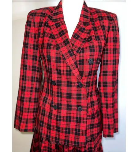 Women’s 100% Wool Red Vintage Pleated Skirt Suit Set 2