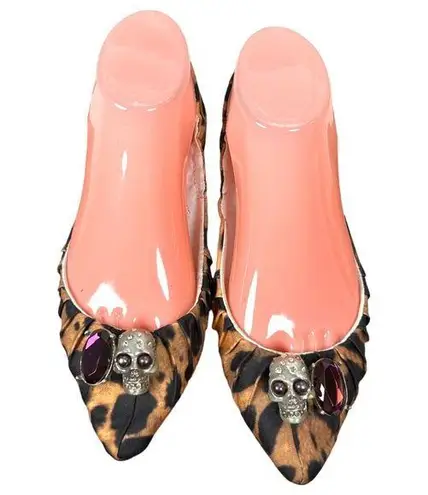 Alain Tondowski Paris Animal Print Skull Flats Slip On Women's Size EU 37 US 6.5 Brown