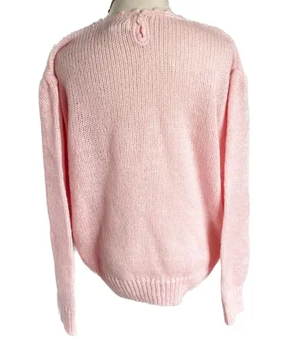 Vintage puff shoulder lace appliqué faux pearl loose knit sweater size XL