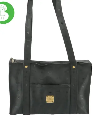 MCM VINTAGE HERITAGE ZIP TOTE BAG IN BLACK VISETOS NYLON CANVAS A0272