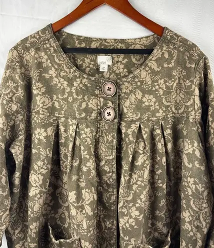 Caslon Womens 16W Linen Floral Print Jacket Brown