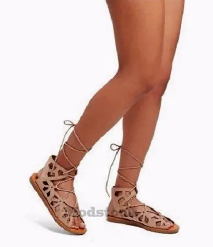 Vintage Mossimo Nadine Ghillie Lace Up Sandals Tan Neutral Boho Y2K Gladiator 7