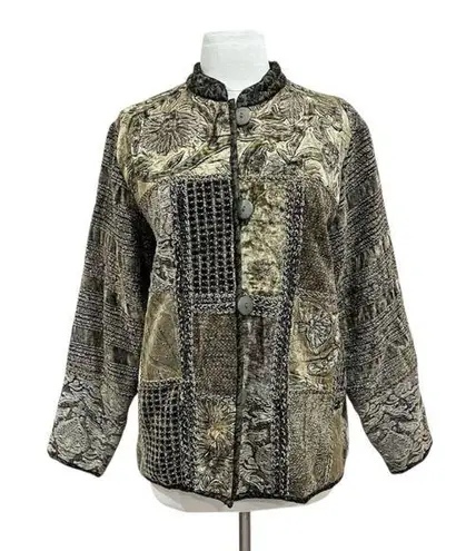 Flashback Velour Patchwork Blazer Jacket Size Small Brown