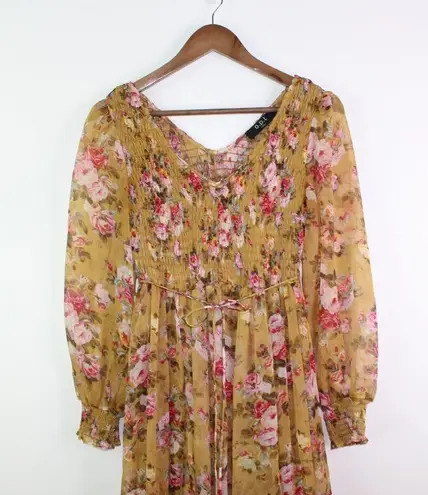 Anthro O.p.t. Wick Smocked Floral Midi Dress Gold XS Yellow