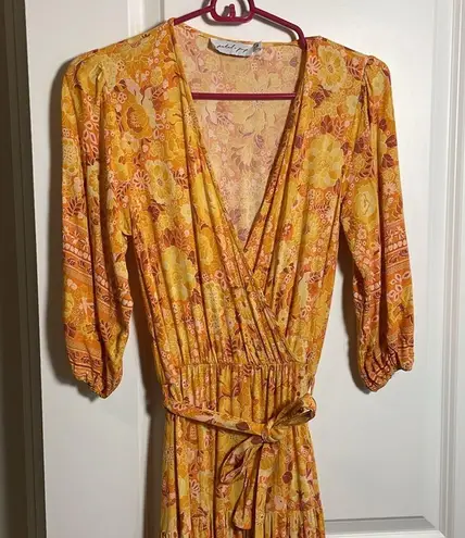 Petal and Pup  Orange Yellow Floral Flowy Bohemian Sunset Maxi Dress XS