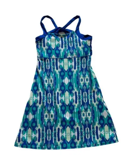 Soybu Dress Blue Green Print Strappy Twist Back Athletic Casual Stretch Size XS