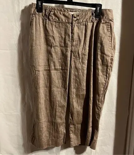 Coldwater Creek Women’s 12P Linen Cotton Blend Cropped Wide Leg Pant Brown Color