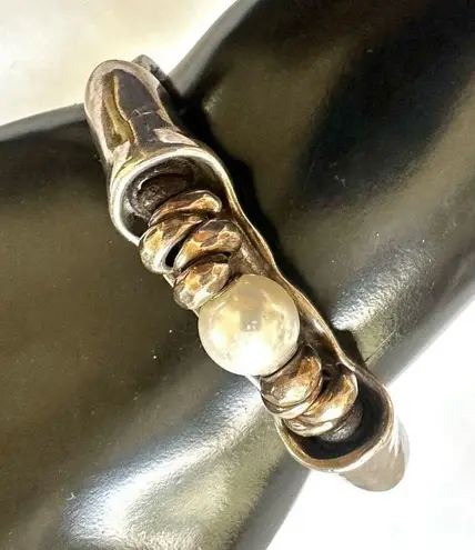 Uno de 50 Desertica silver plated faux pearl brown leather bracelet