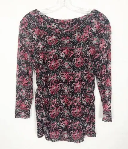 Y2K GNW Top Womens Medium Retro Floral Mesh Boho Fairygoth Whimsygoth Grunge Black