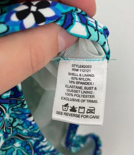 Assets by Spanx Woman's Sz S Blue Geometric Tile Halter Neck One Piece Swim Suit