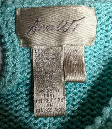 Ann Taylor Vtg 1990s Ann Wi Teal Blue Ombre Knit Floral Applique Pullover Sweater 1X
