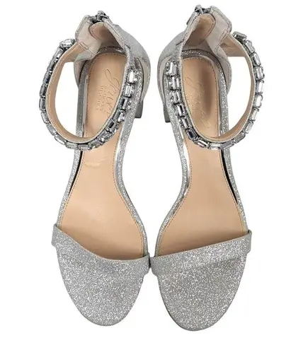 Badgley Mischka Jewel Silver sparkle sandal heels 8.5 Bracelet Ankle Strap