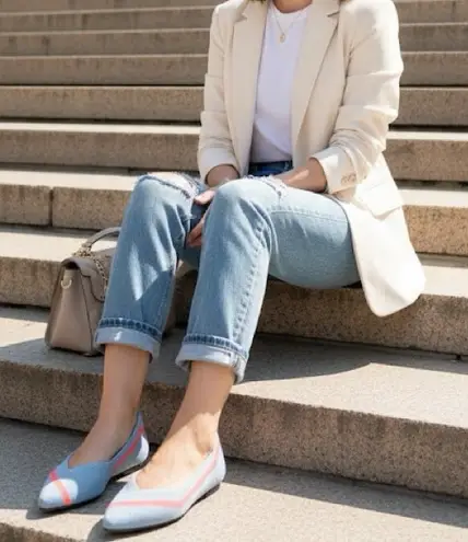 Rothy's The Point Soft Blue Orange Line Ballet Flats Size 8.5