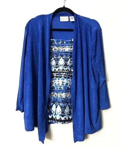 Alfred Dunner Women M Cardigan Blue Textured Open Front Top Set Office Casual