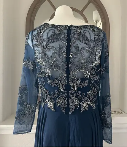 XScape Long Sleeve Long Chiffon Skirt with Bead Top, Size 14 New w/Tag