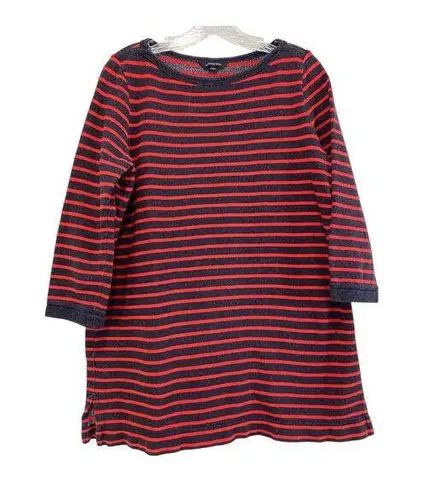Lands End Boat Neck Striped Cotton Tunic Top Sweater Size S Red Navy Nautical Blue