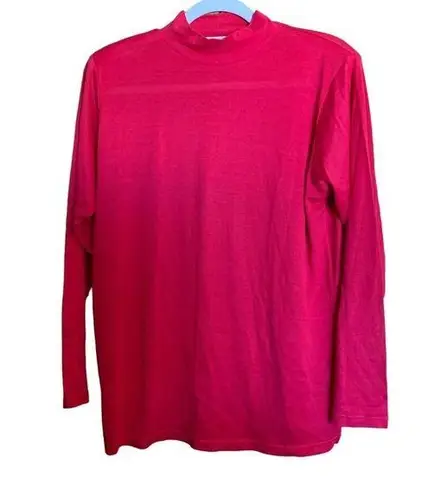 Diane Gilman Womens Size Large Red Silk Blend Mock Neck Stretch Blouse Top