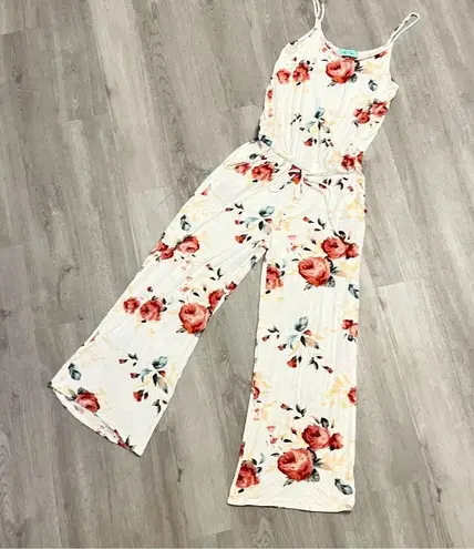Filly Flair White & Red Floral Sleeveless Pant Jumpsuit Size Medium