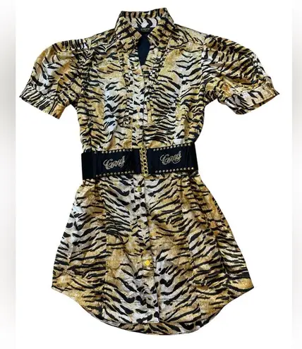 COOGI Vibate Tiger Print Shirt Dress with Belt