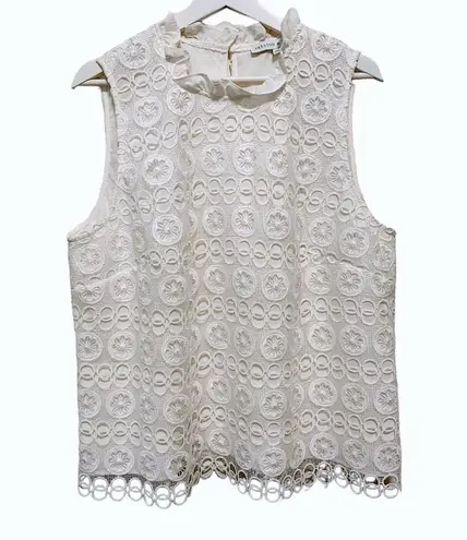 Preston & York White Sleeveless Lace Mock Neck Blouse XL