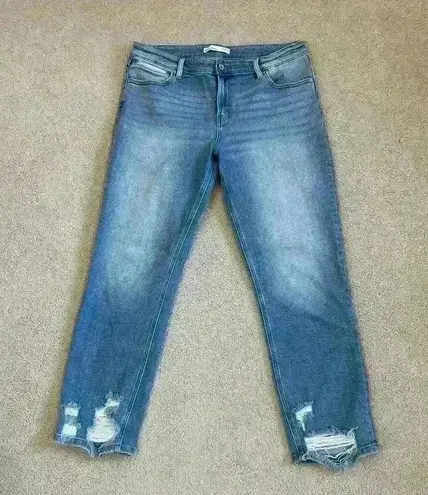 KanCan For Maurices Medium Wash Blue Distressed Hem Straight Leg Jeans Size 29