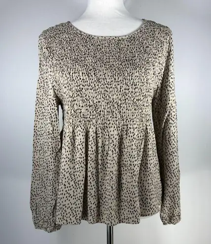 Urban Romantics Womens Long Sleeve Cheetah Print Blouse Size L Smocked Romantic