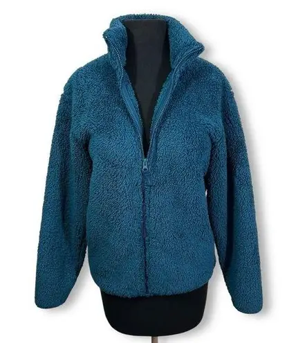 Uniqlo  Oversized Teal Sherpa Fleece Full-Zip Jacket Plush Winter Womens XS