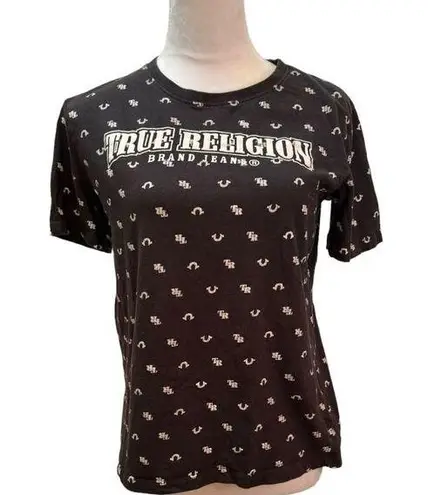 True Religion   Black Logo Crewneck  Short Sleeve Preppy Goth T Shirt Size XL