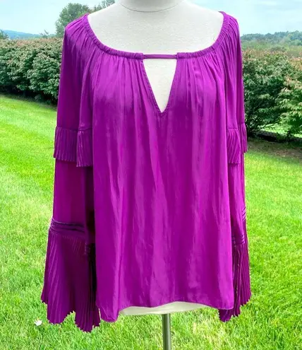 Ramy Brook Harvey Flared-Sleeve Keyhole Blouse