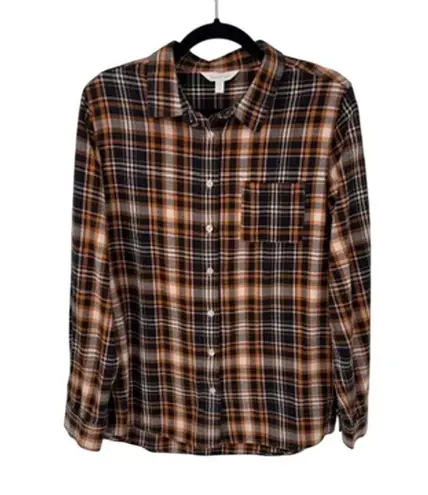 Garnet Hill Garnet Hill Grunge Flannel Button-up Shirt Womens 10 Cotton Blue Plaid