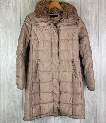 Cole Haan  Tan Faux Fur Collar Down Filled Long Line Puffer Jacket