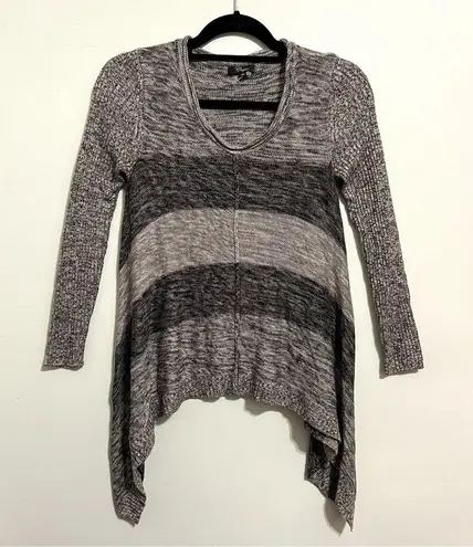 cupio  Marled Gray Stripe Asymmetrical Hem Knit Sweater Top S