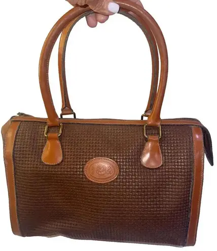 JR Vintage Brown Tan Leather Fabric Lined American Made Western Designer Handbag