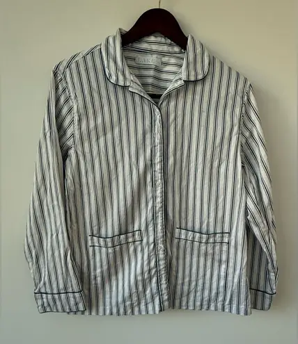 LAKE Pajama Top Striped Cotton Button Front Long Sleeve Sleep Shirt Sz S White