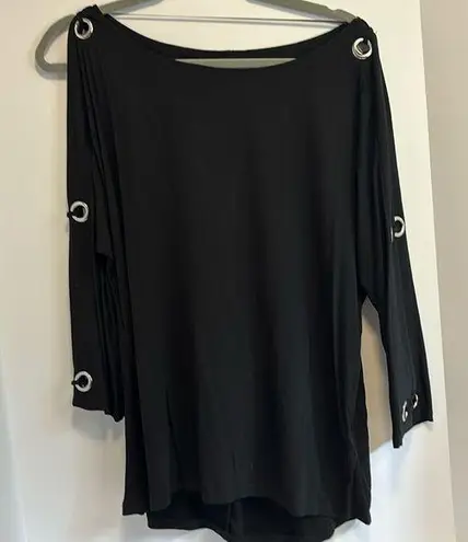 Cable & Gauge CABLE & GUAGE BLACK TOP L/S  WITH SILVER RINGS DOWN SLEEVE