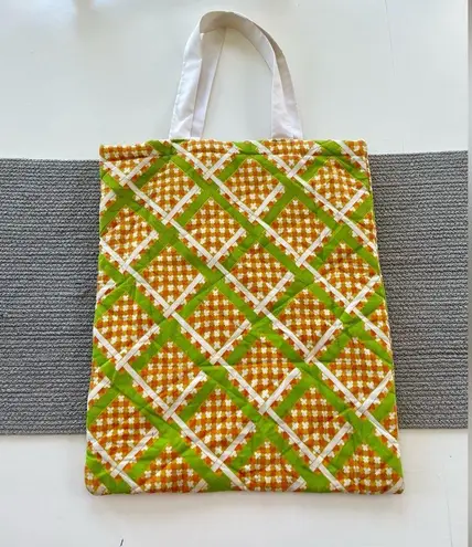 Vintage 60’s 70’s Yellow Green Orange Plaid Graphic Oversized Quilted Tote Bag
