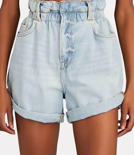 frame denim FRAME Elastic Waist Shorts in Natoma Clean Paperbag Denim- Size Small