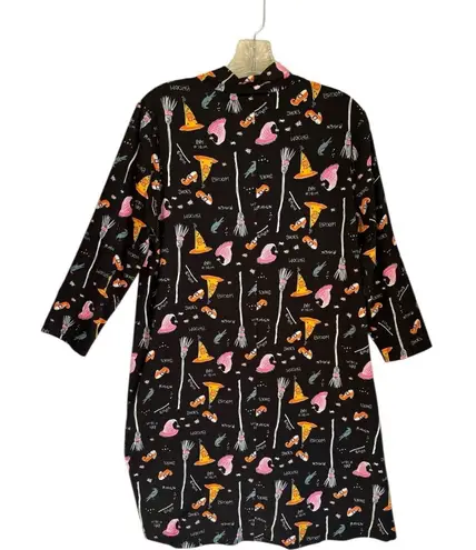 Womens Black Halloween Witch Raven Novelty Print Mock Neck Dress size Medium