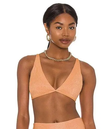 PQ Peach Metallic Skylar Bikini Top, Large Orange